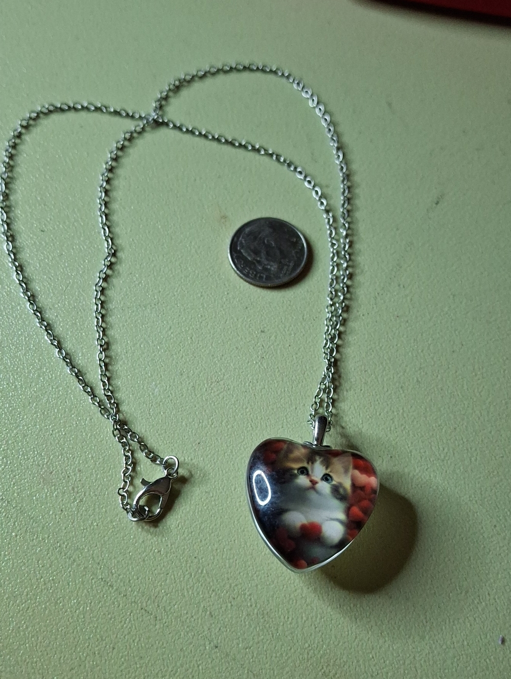 Heart Cat 2 Sided I Love You Today Tomorrow Always Necklace Silver Tone New